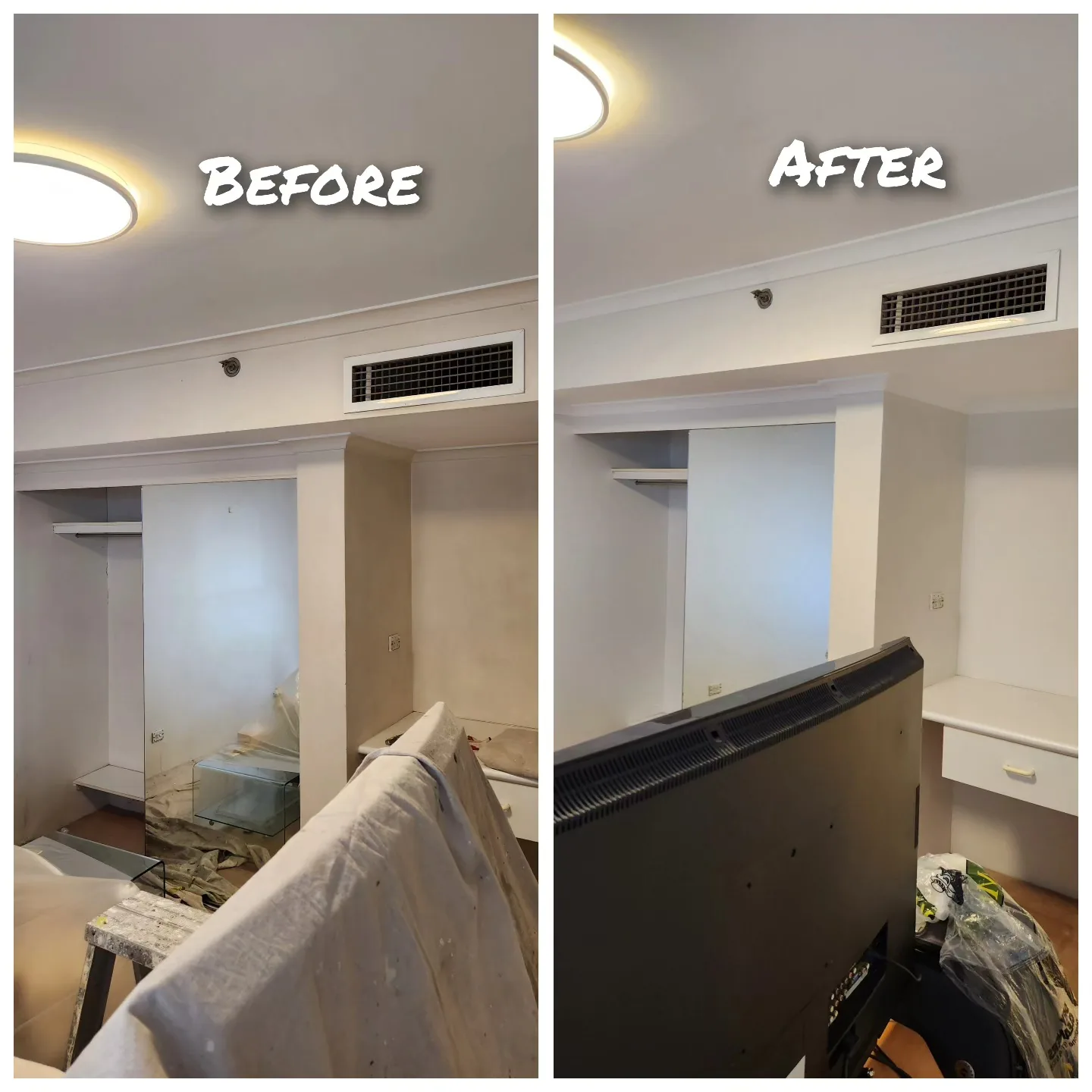 Apartment bedroom — before and after