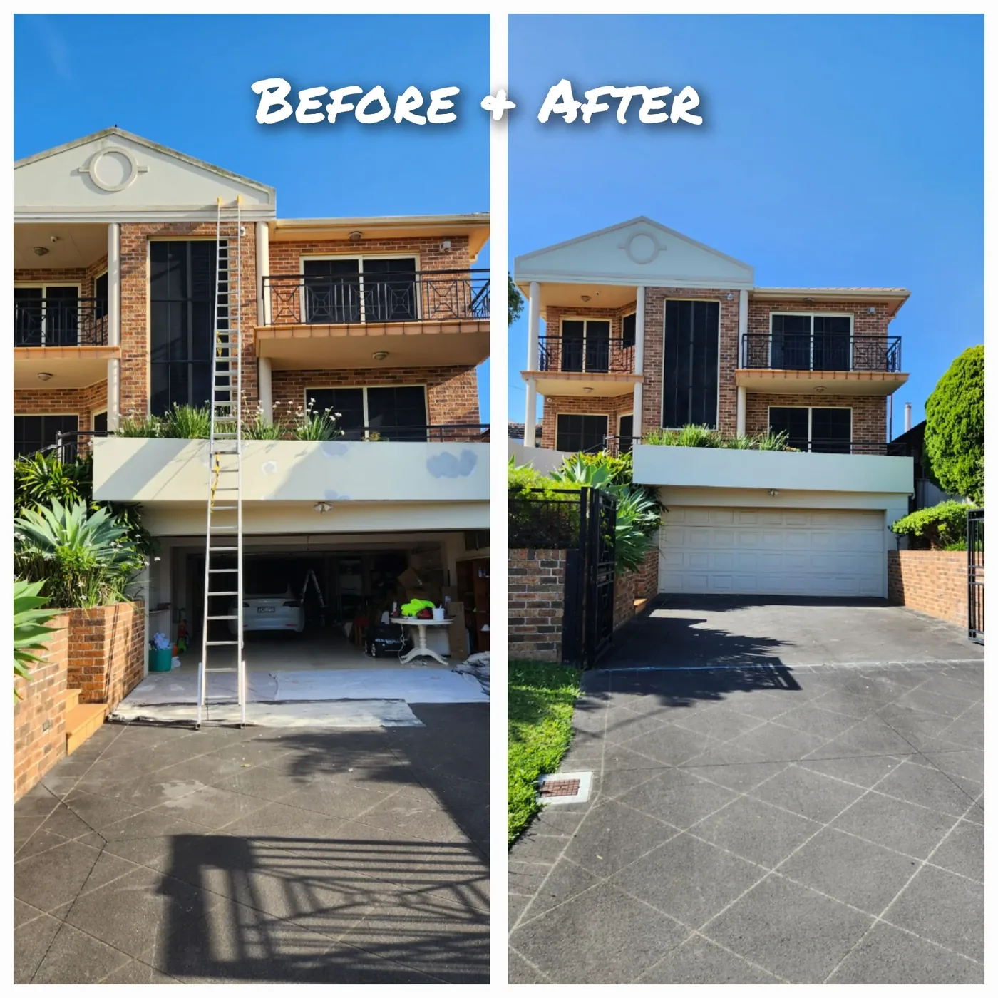 Brick residence render — before and after