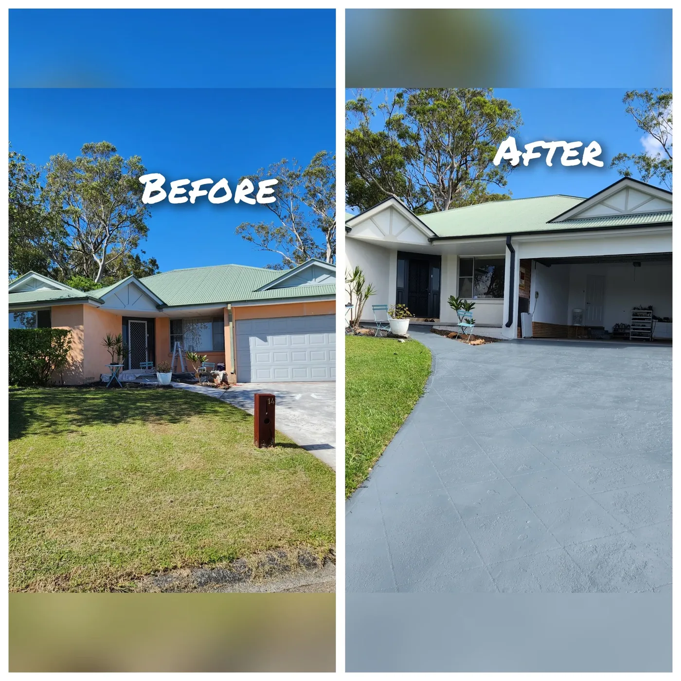 Rendered home & driveway — before and after