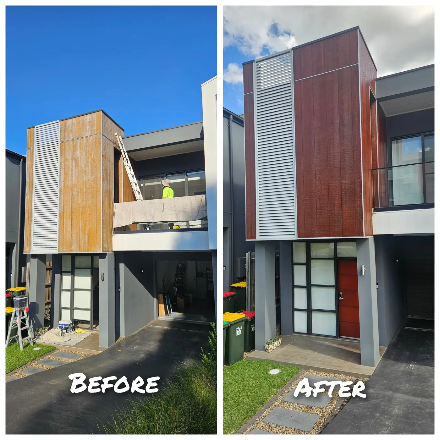 Townhouse cladding refresh — before and after